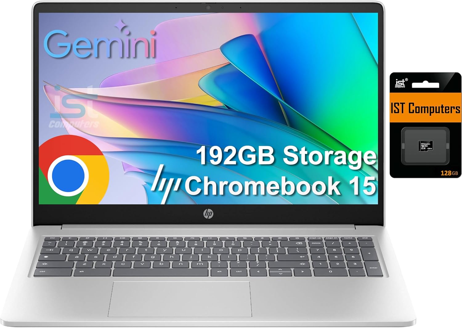 HP Chromebook 15 Laptop ( 15.6 Anti-Glare  Intel N200  8GB DDR5 RAM  192GB Storage (64GB eMMC + 128GB SD)  4-Core(> i3-1115G4)  Numeric KB) Home & Student  Webcam w/Shutter  Wi-Fi  Chrome OS  Silver