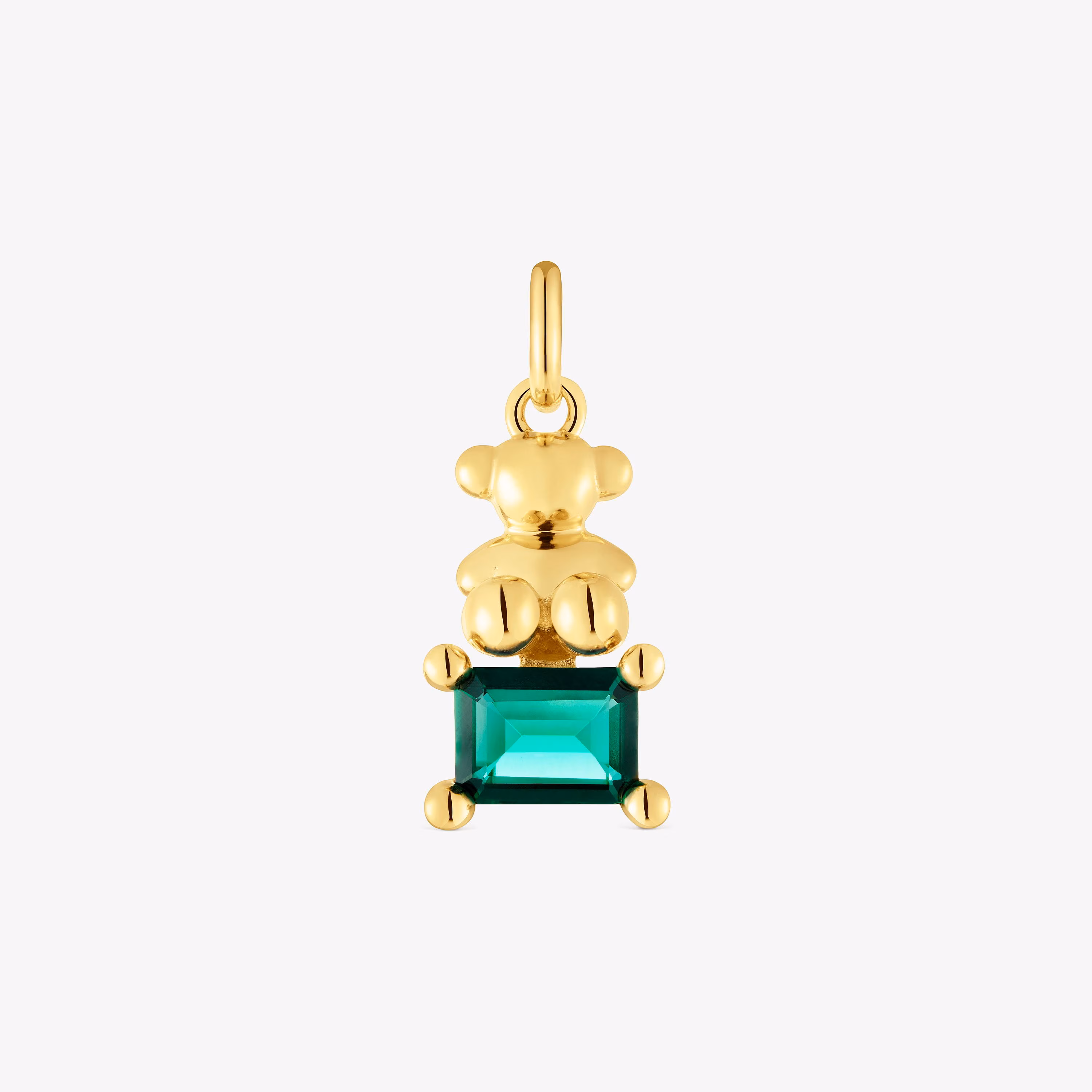 Colgante pequeño motivo oso con baño de oro 18 kt sobre plata y esmeralda creada en laboratorio Bold Bear LGG
