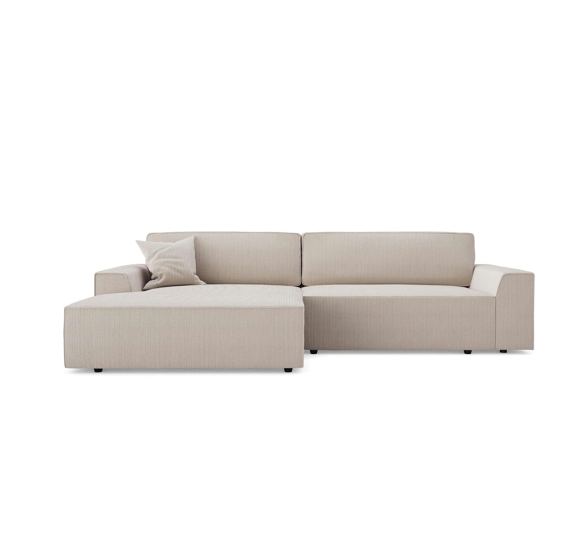 ELIOTT - Canapé angle gauche convertible coffre velours côtelé crème 300x174cm