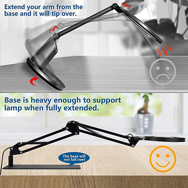 BASHLWUA Lampe de bureau avec loupe 5x et LED, lampe loupe 2 en 1 avec base et pince, 3 modes de couleur, 10 niveaux de luminosité