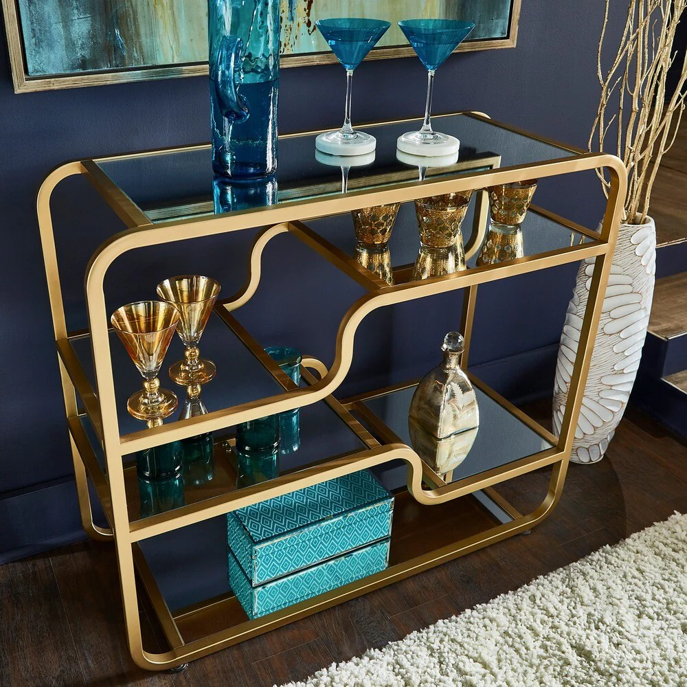 Giana Champagne Gold Mirrored Shelves Bar by iNSPIRE Q Bold