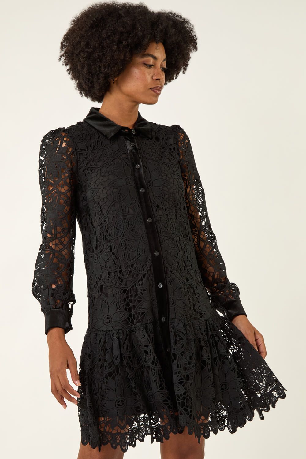Roman Premium Velvet Trim Shirt Dress