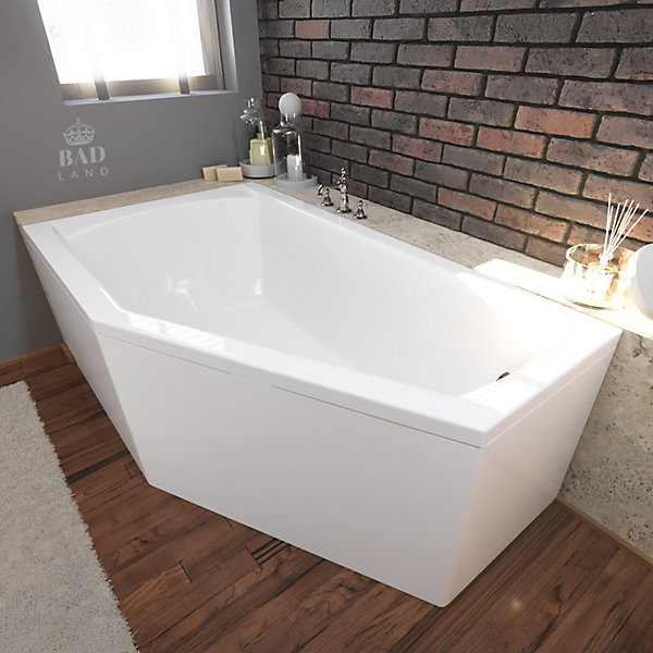 Baignoire asymétrique 150 x 90 Gauche SELENA acrylique blanc   avec Tablier   Pieds   Vidage à chromé