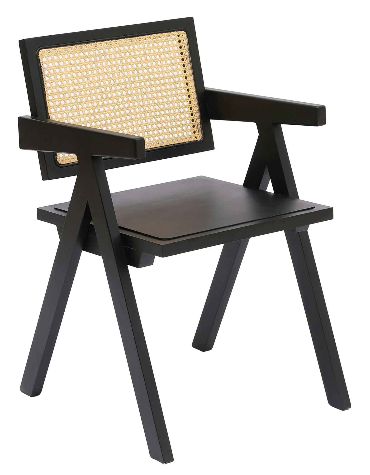 - Fauteuil de table en bois et cannage noir