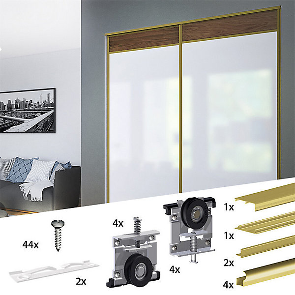 Kit SLID'UP 220 aluminium anodisé or pour 2 portes de placard coulissantes 18 mm - rail 1,8 m - 70 kg