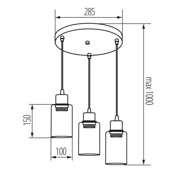 Lampa wisząca LightLogic LL TAMLAC 3xE27 PL 66506 czarna do LED szkło