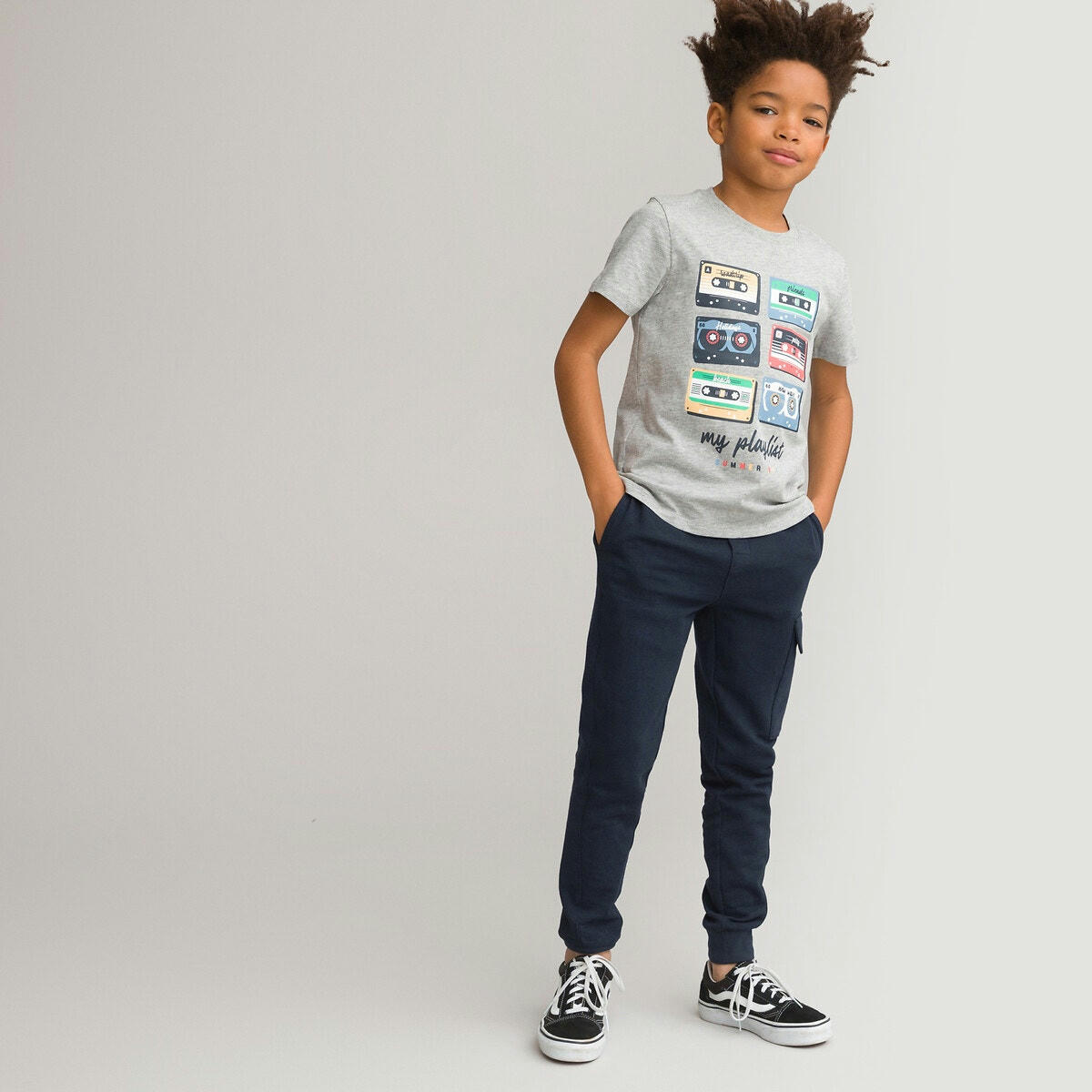 T-shirt col rond, imprimé cassettes