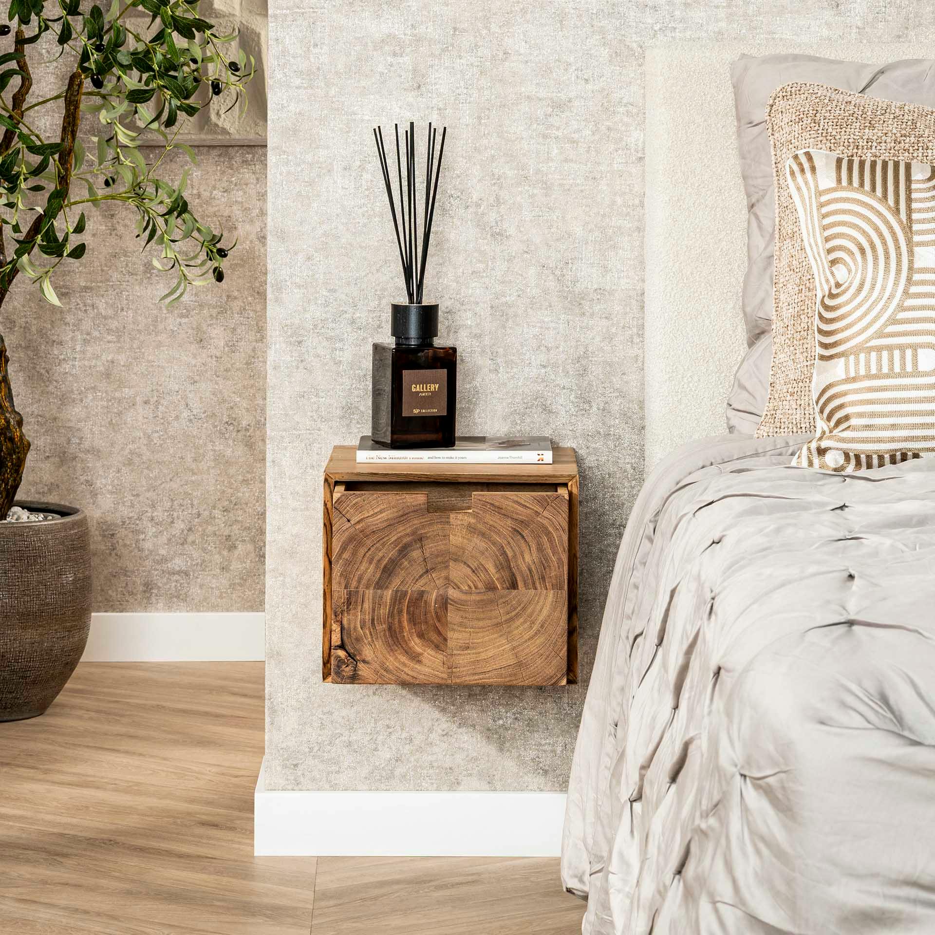 Table de chevet bois – 1 tiroir, forme cube MELBOURNE