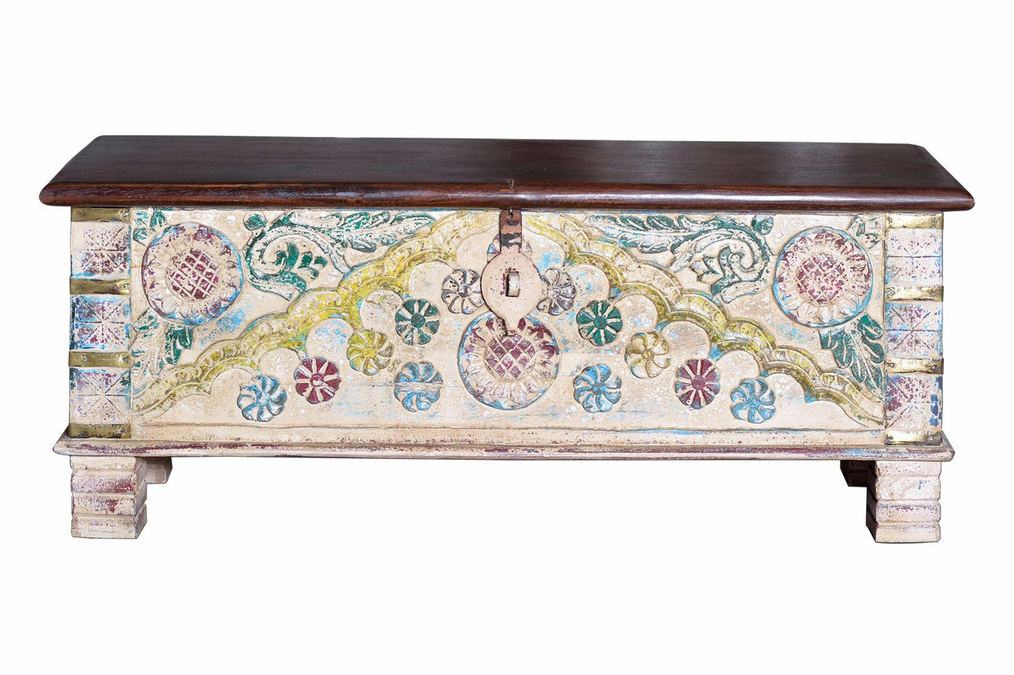 - Coffre en bois de manguier multicolore