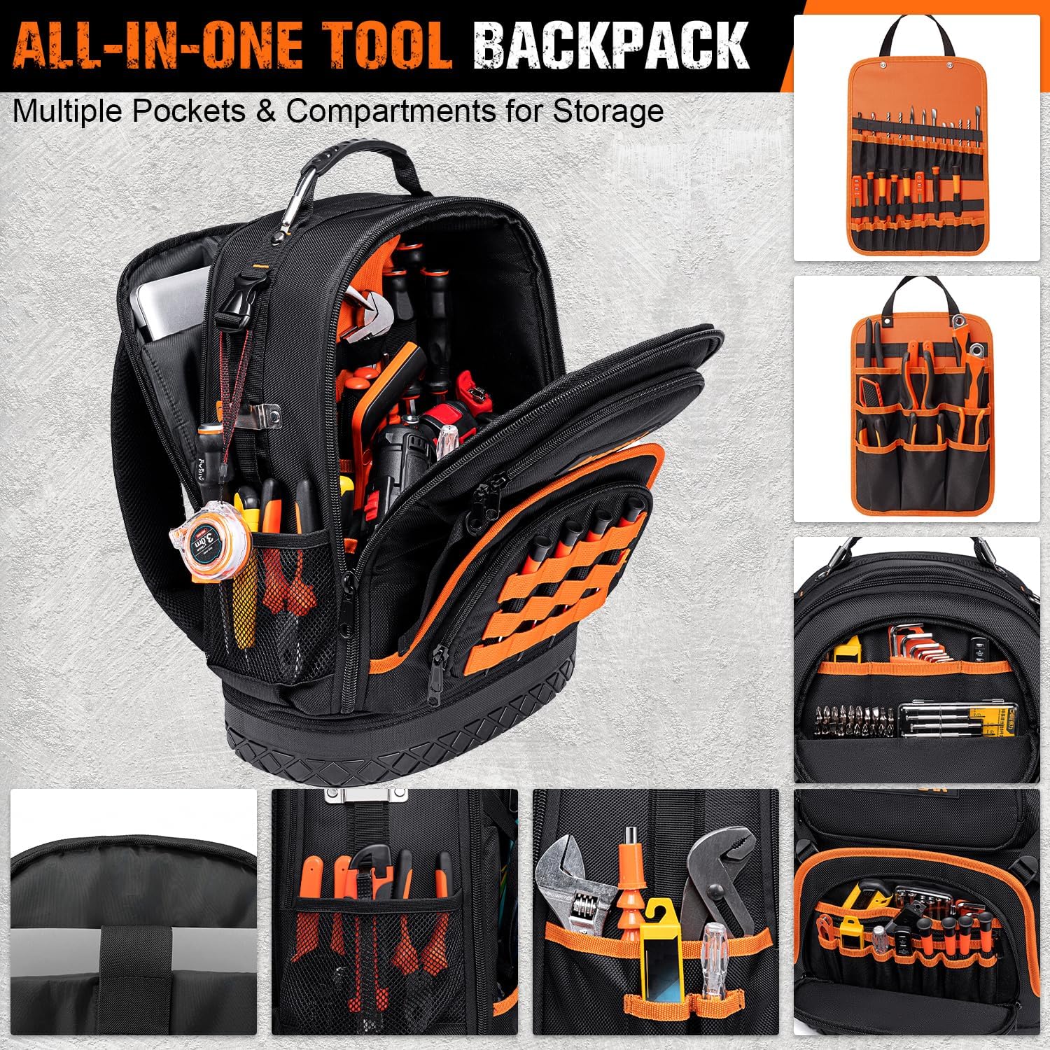 96-Pocket Hvac Tool Backpack Heavy Duty, Electrician Tool Bag Backpack for Men Women, Hvac Tool Bag Organizer, Large Tool Backpack with Laptop Compartment & Molded Base for Construction