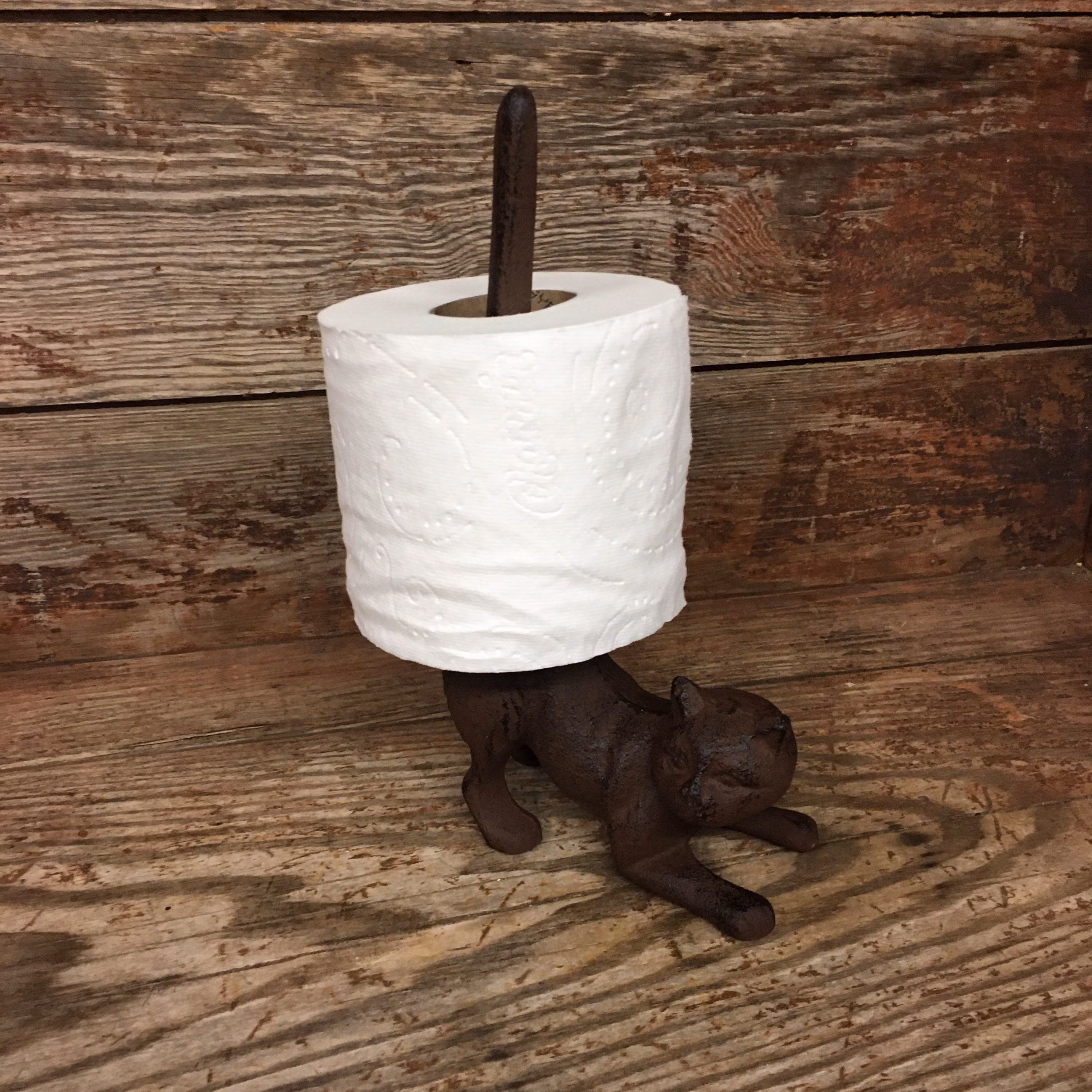 Cast Iron Cat Toilet Paper Roll Holder Stand Rack Rustic Bathroom Decor Playful