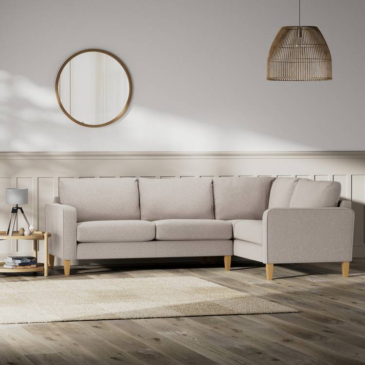 Habitat Flint Fabric Right Hand Corner Sofa- Stone - Ash Leg