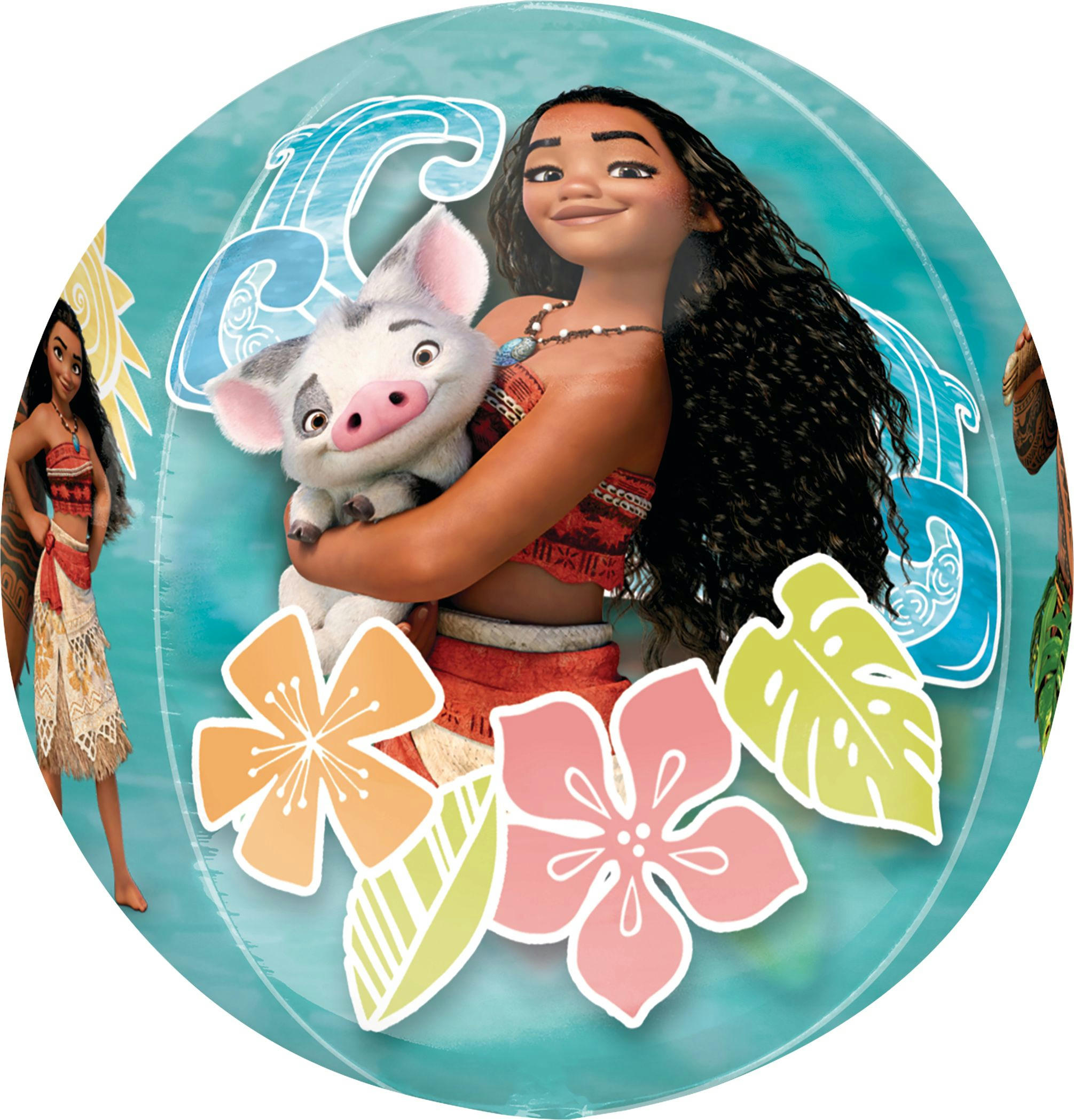 Disney Moana Maui & Pua Orbz Transparent Print Foil Balloon, Blue/Brown, 18-in, Helium Inflation & Ribbon Included for Birthday Party