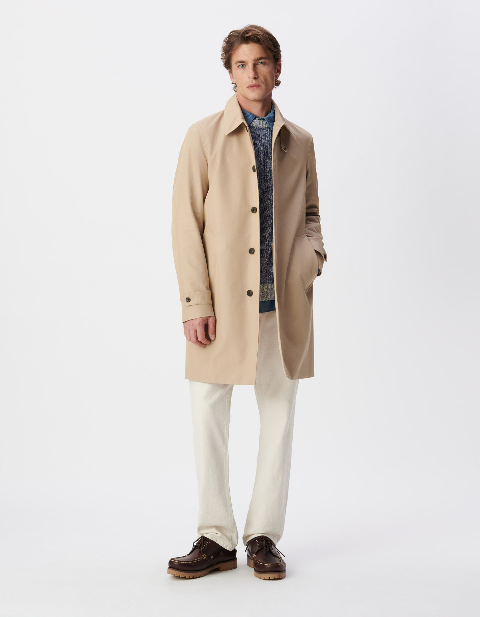 Trench beige attache-col bi-matière Homme