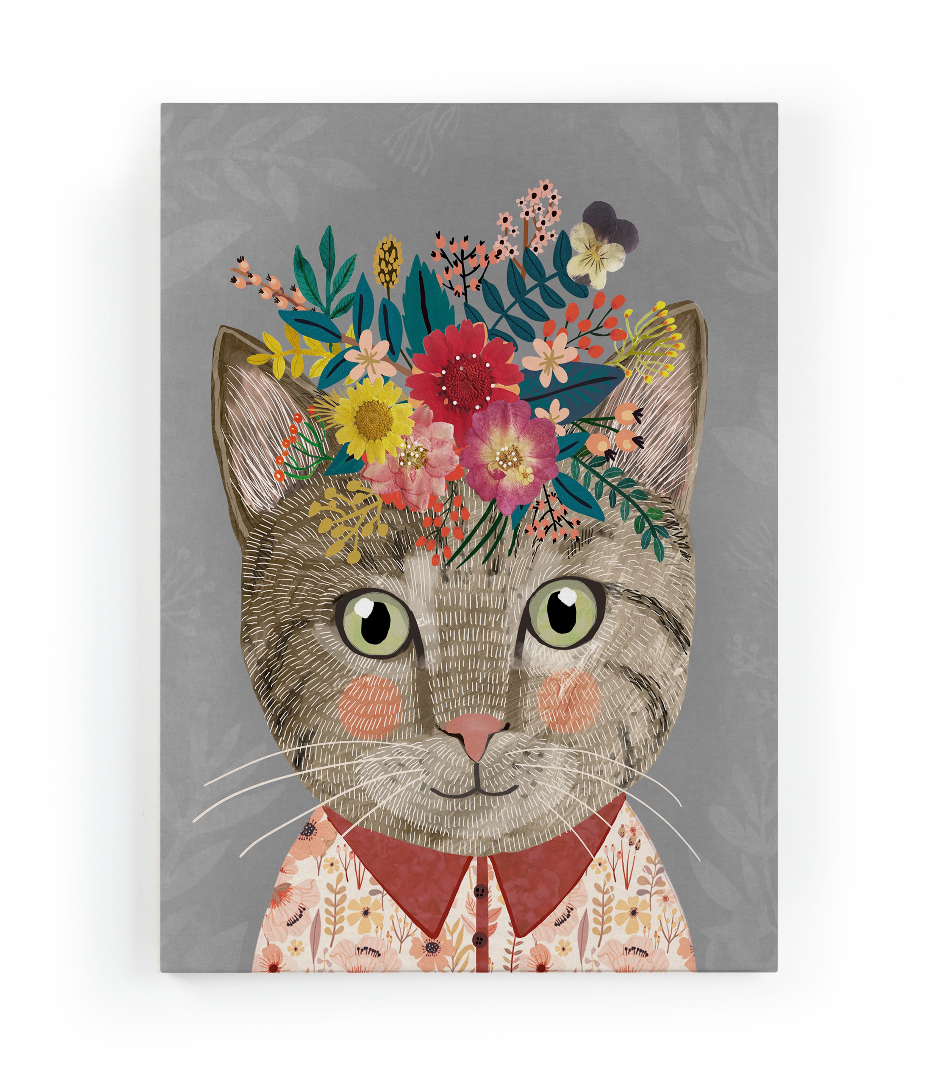 Canvas 60x40 Afdruk Bloemenkat
