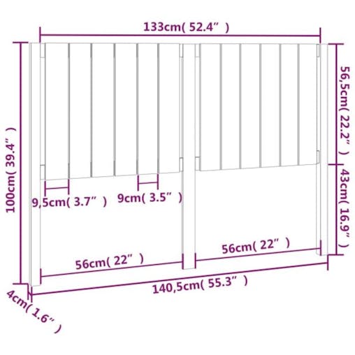 NNEVL Bed Headboard 140.5x4x100 cm Solid Wood Pine