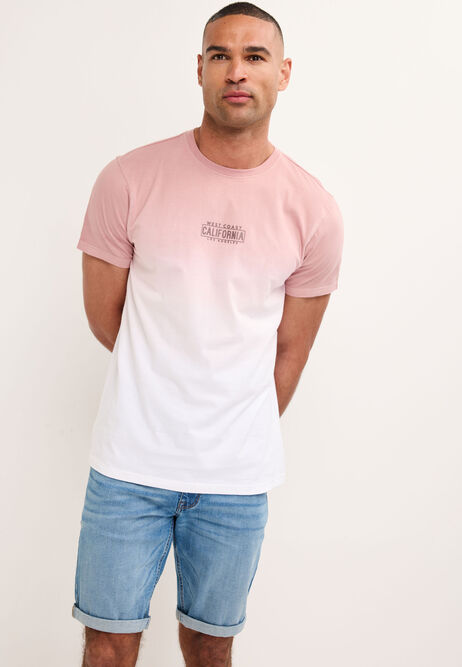 Mens Pink Cotton Dip Dye T-Shirt