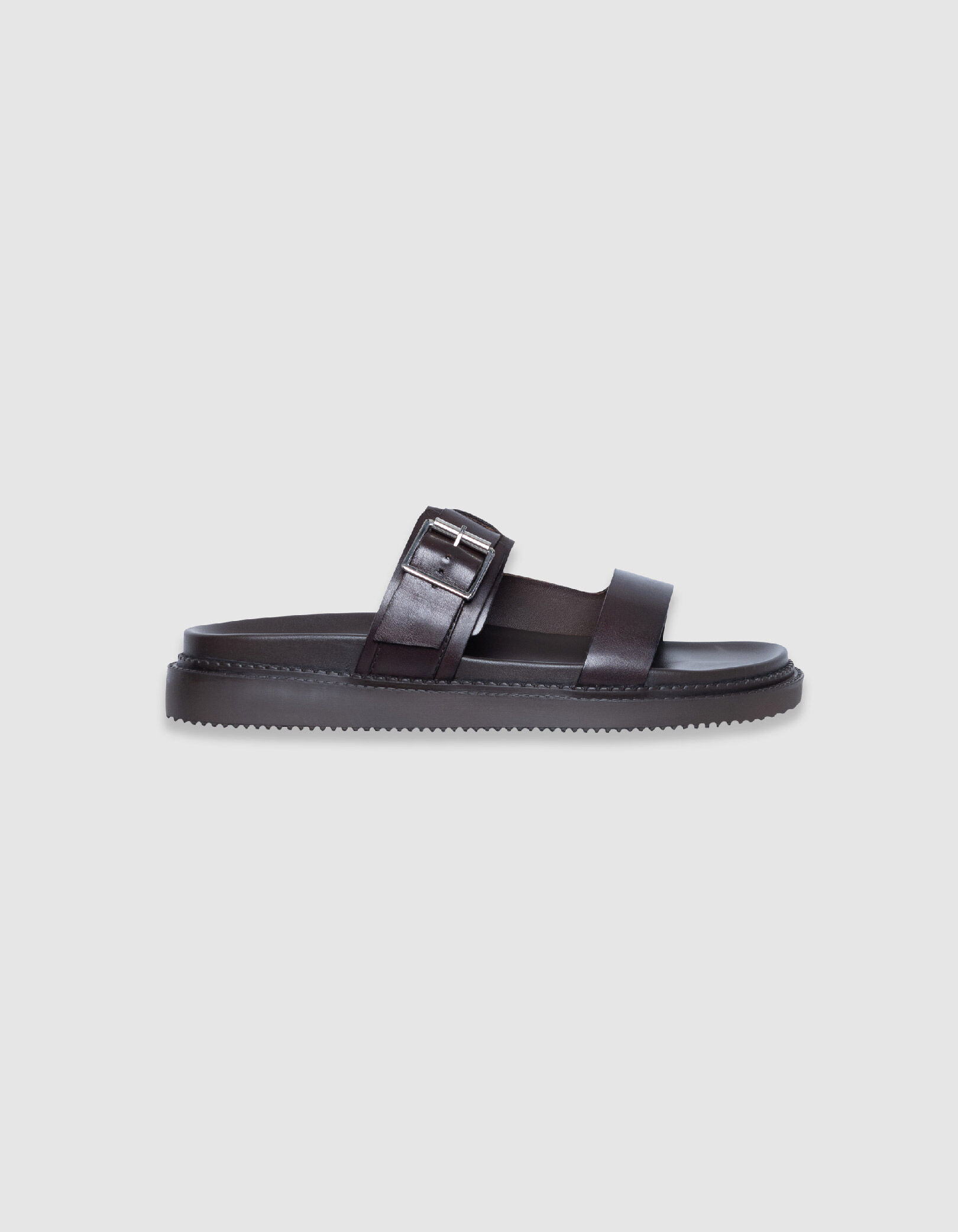 Mules cuir brun double bride Homme