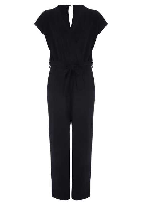 Womens Black Shimmer Wrap Front Jumpsuit