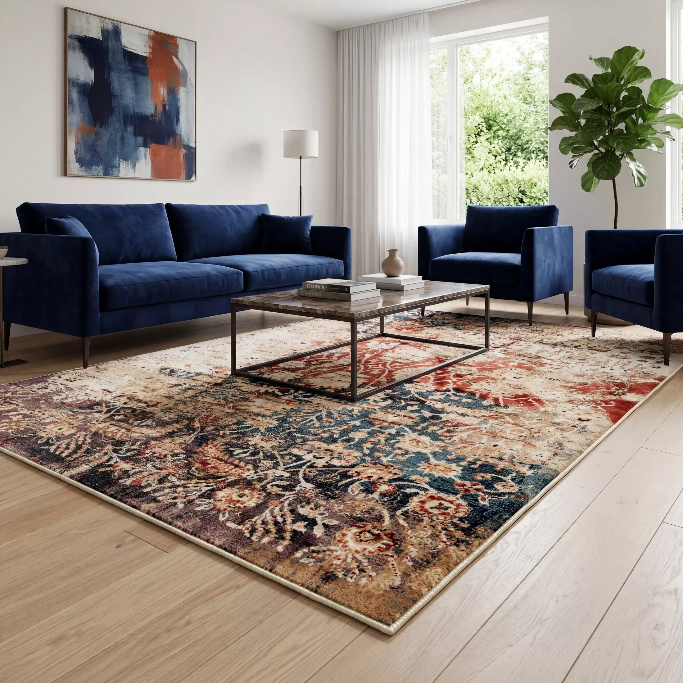 Dywan 200x290 cm kremowy czerwony przecierany zdobiony ornamentem NATURA
