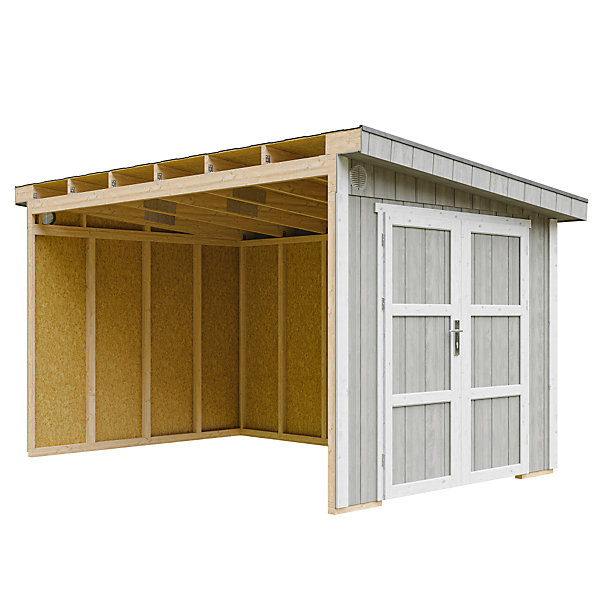 Abri de Jardin Qualité Premium 8,68 m² - H231x248x412 cm - Sans plancher eparoi latérale - M939B-TUNDRA GREY - Timbela