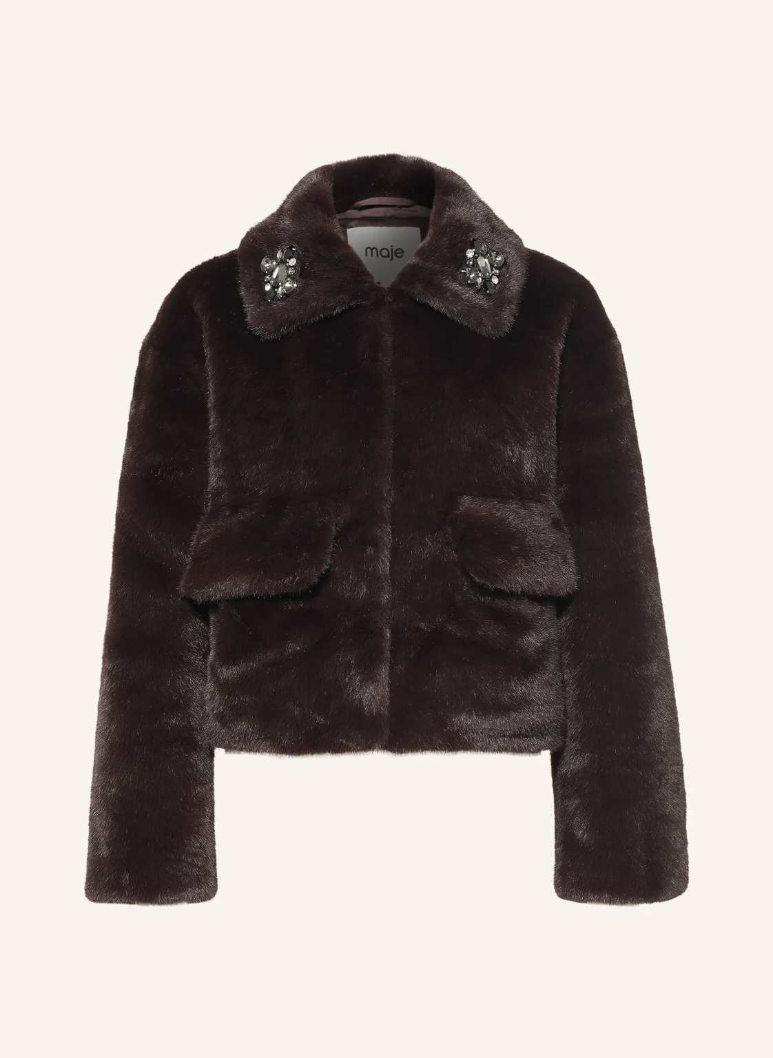 maje Kunstfell-Jacke mit Schmucksteinen