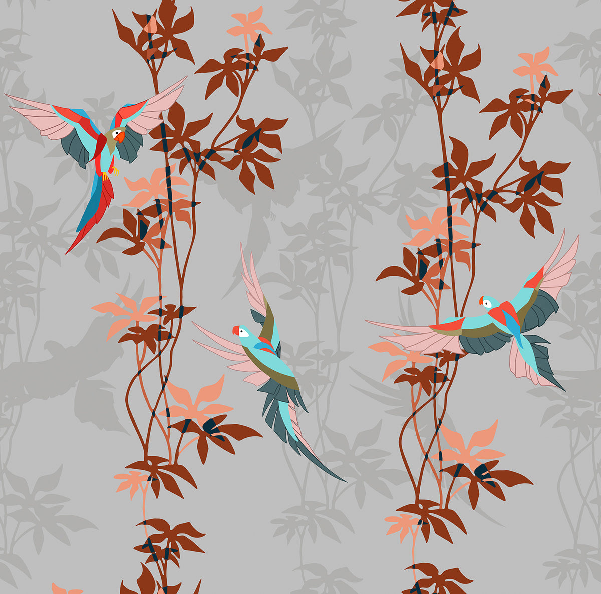 Walls4You behang tropische planten grijs en terracotta - 53 cm x 10 m - 640111
