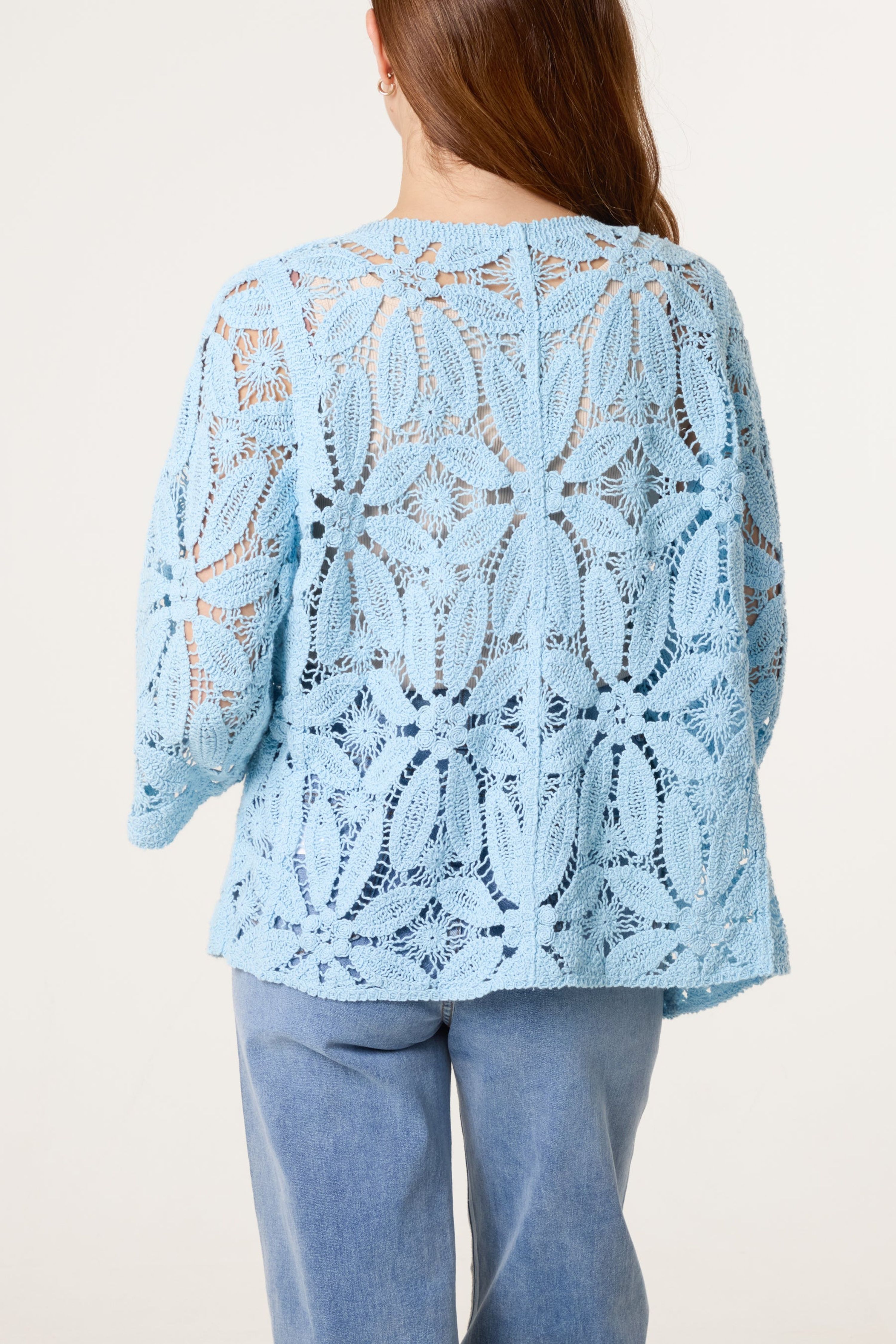 Blue Vanilla Light Blue Crochet Tie Front Cardigan