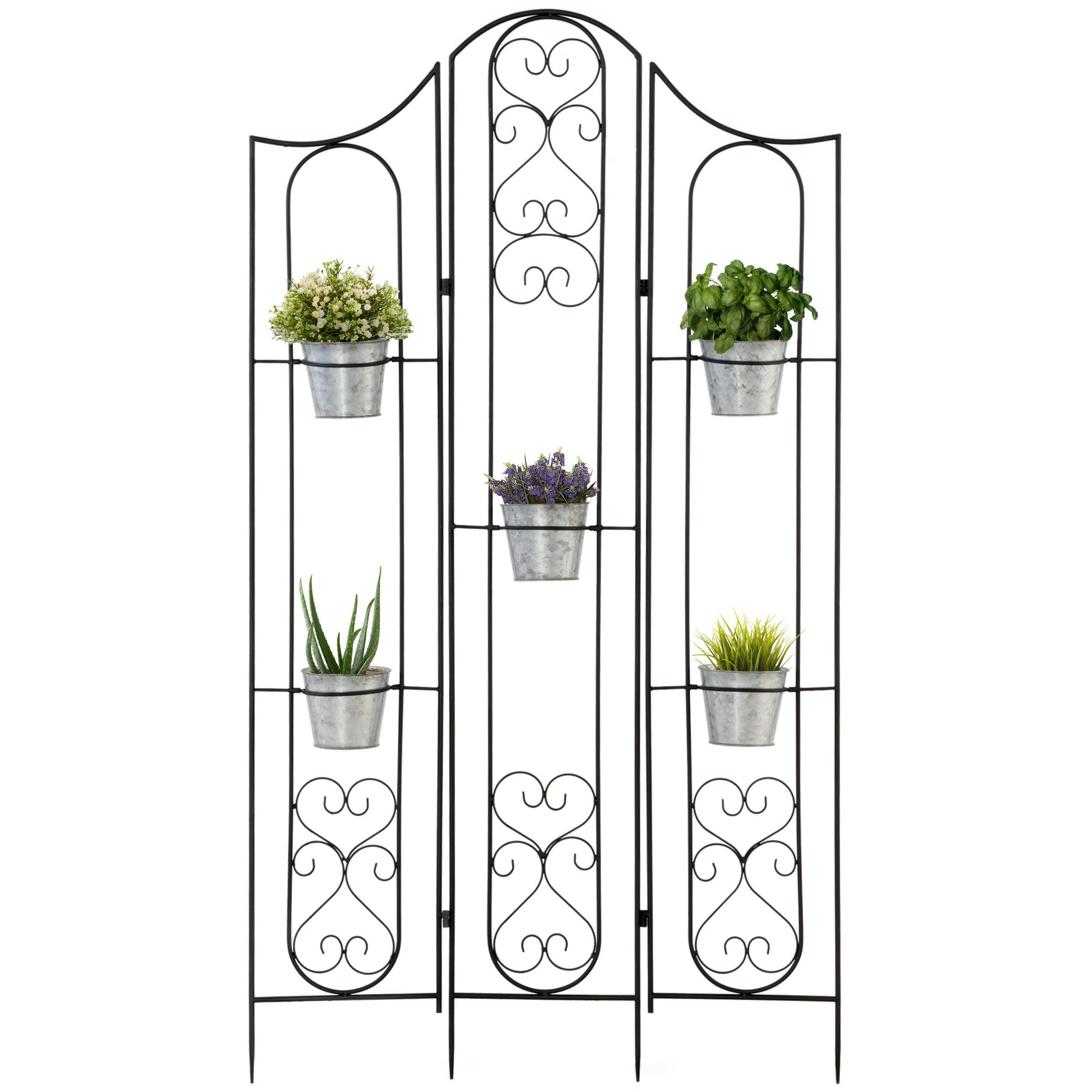 - Étagère de pots de fleurs métal style fer forgé 5 pots fleurs inclus