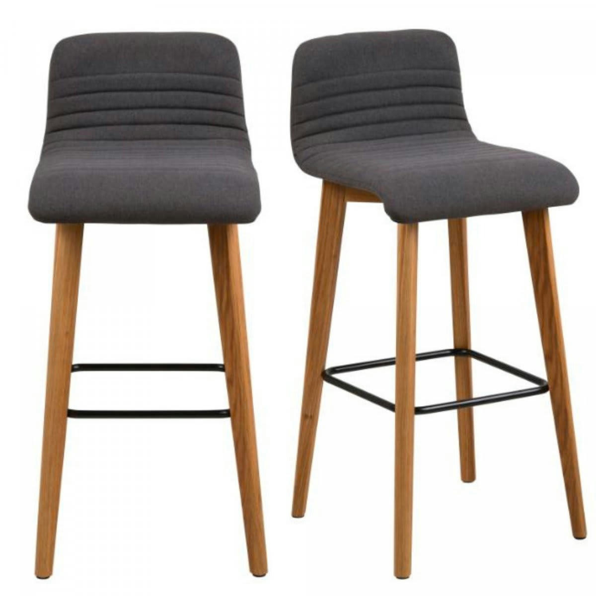 AROX - Lot de 2 tabourets modernes en tissu gris et pied bois