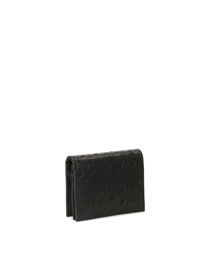 Compact openwork leather wallet