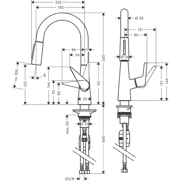 Armatur, »Talis M51«, Laminarstrahl, rund, Ausladung 185 mm