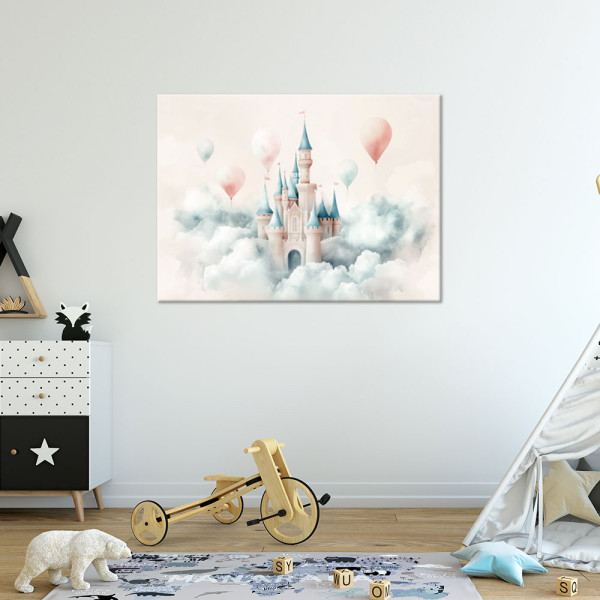 Feeby Obraz dziecięcy na ścianę, Zamek z balonikami w chmurach 60x40