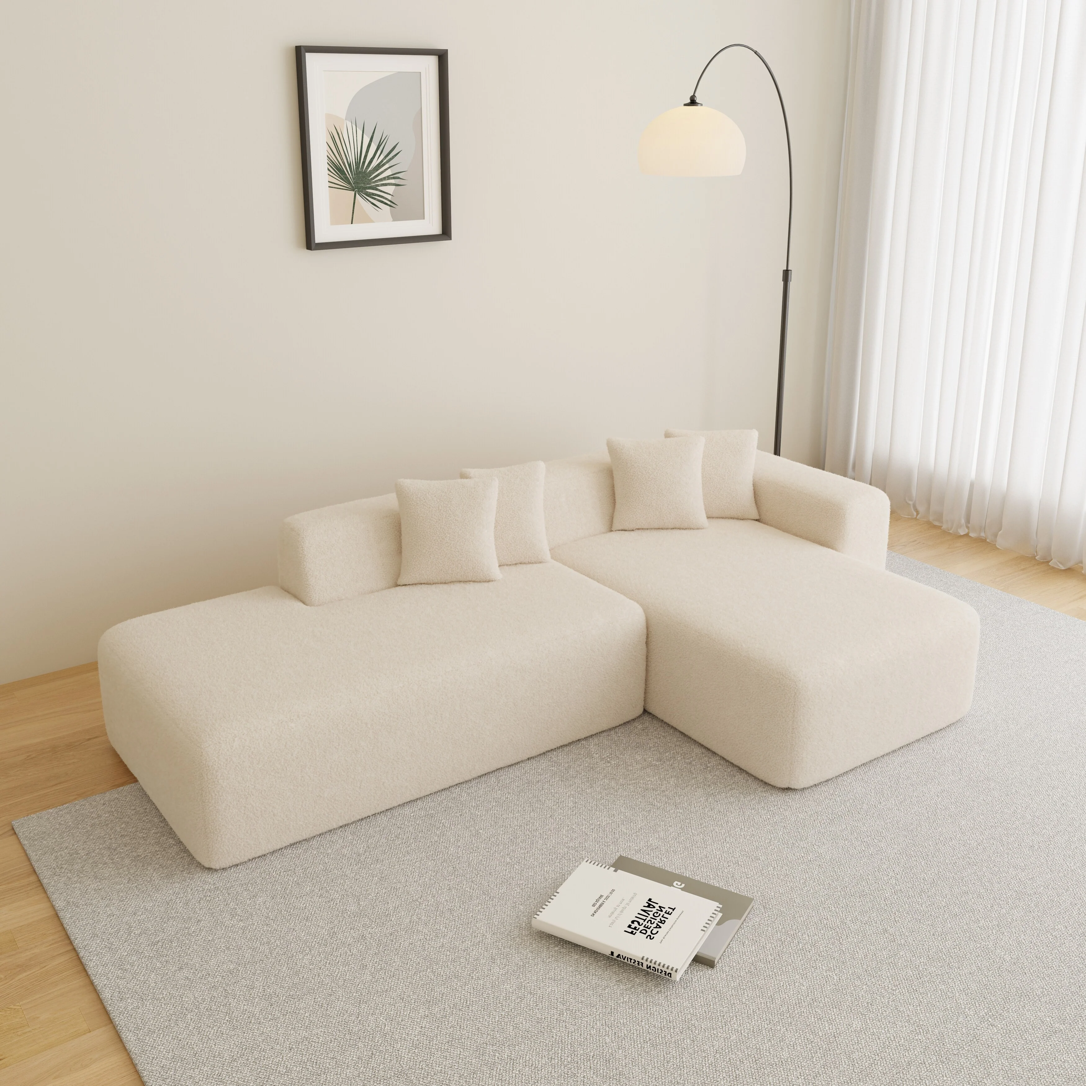 105.51'' Modern L-Shaped 5 seater Modular Sectional Sofa with Chaise Lounge in Soft Sherpa Fabric for Living Room