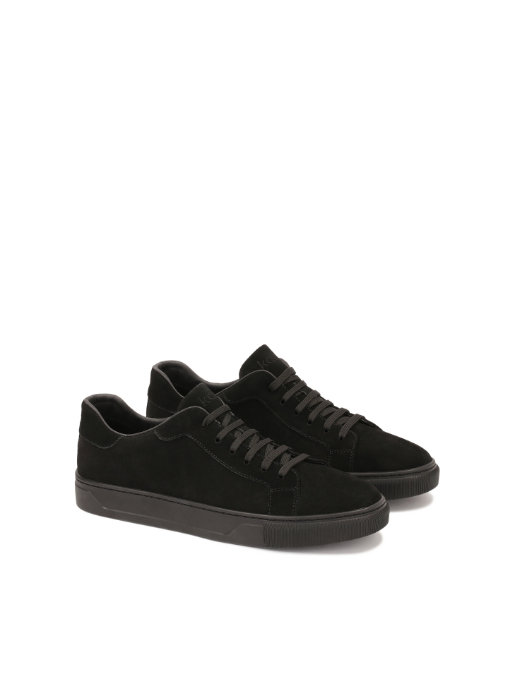 Black suede lace-up sneakers