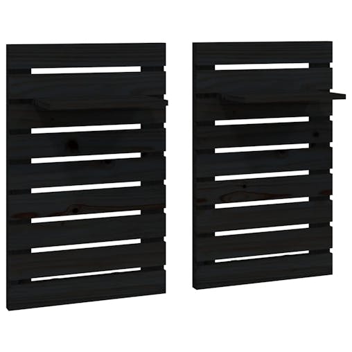 NNEVL Wall-mounted Bedside Shelves 2 pcs Black Solid Wood Pine