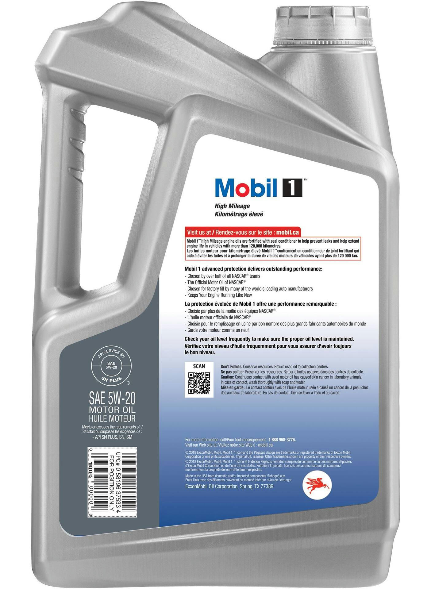 Mobil 1™ High Mileage 5W20 Synthetic Engine/Motor Oil, 4.73-L