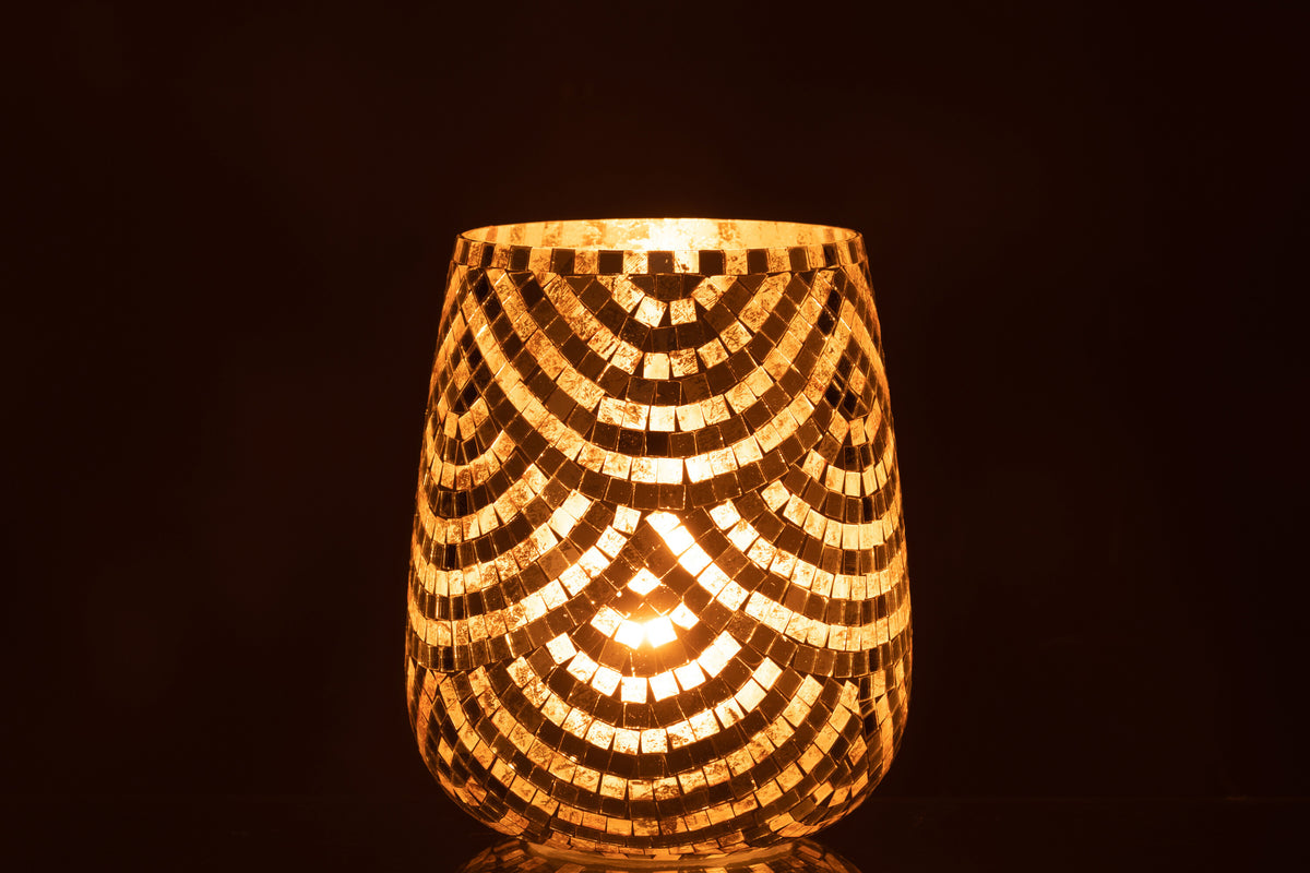 J-Line windlicht Mozaiek - glas - zilver/goud - extra large