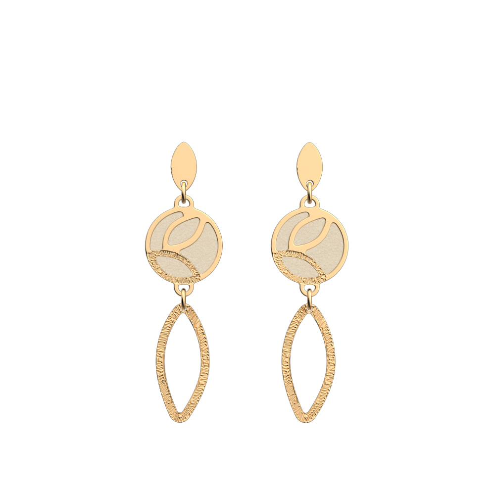 Boucles d'oreilles Jungle, cuirs réversibles Paillettes Dorées / Crème