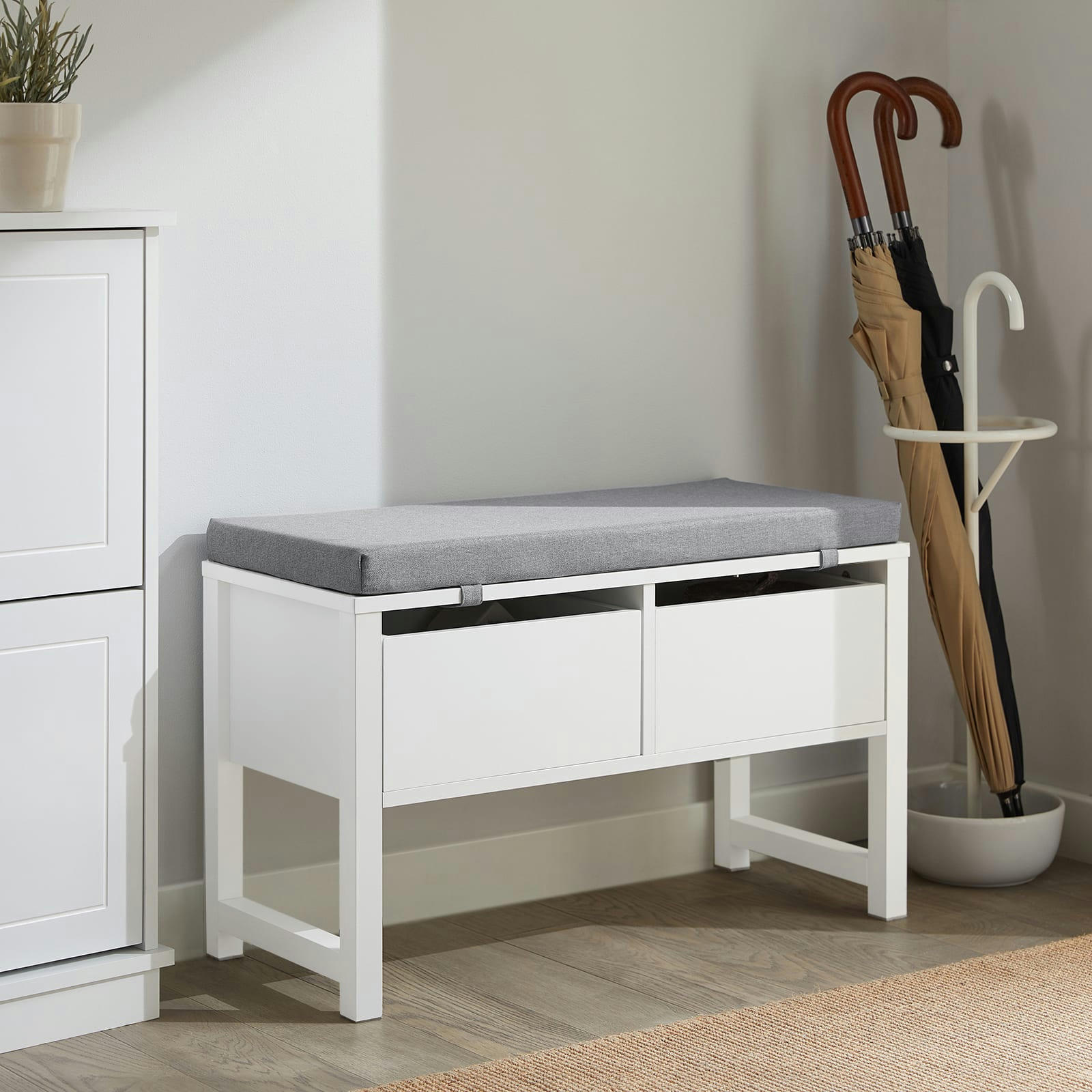 - Banc de rangement à chaussures 2 tiroirs effet bois blanc