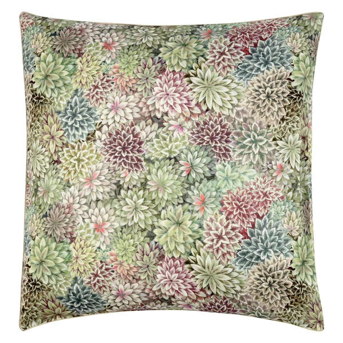 MADHYA - Taie d'oreiller imprimée en satin de coton vert 65x65