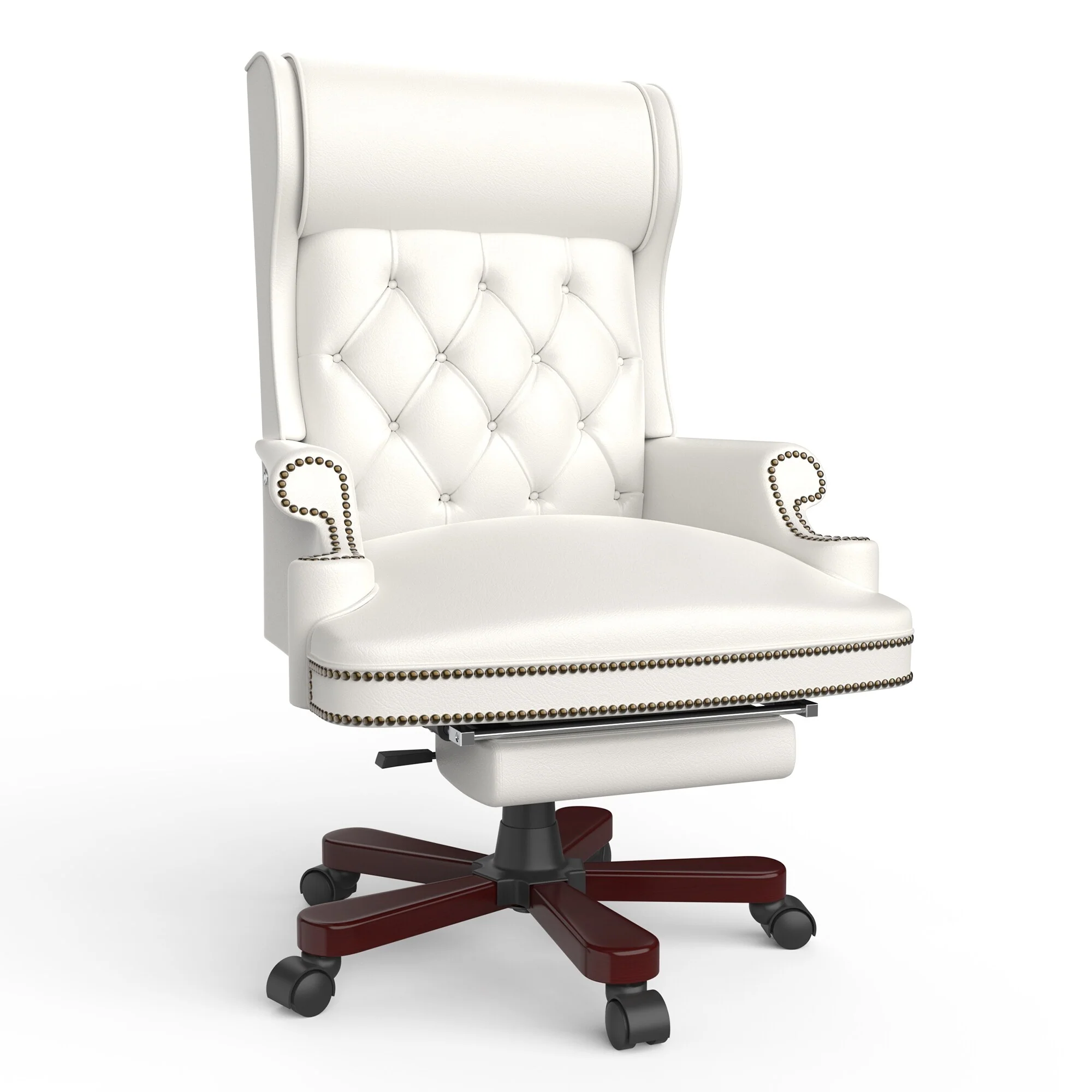 Ergonomic PU Leather Swivel Office Recliner with Footrest, Button-tufted Backrest, Nailhead Decoration