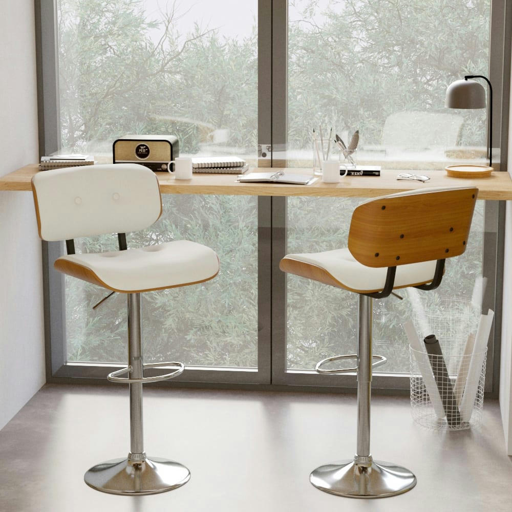 MELCHIOR - Chaise de bar réglable en PU blanc 69/91 cm