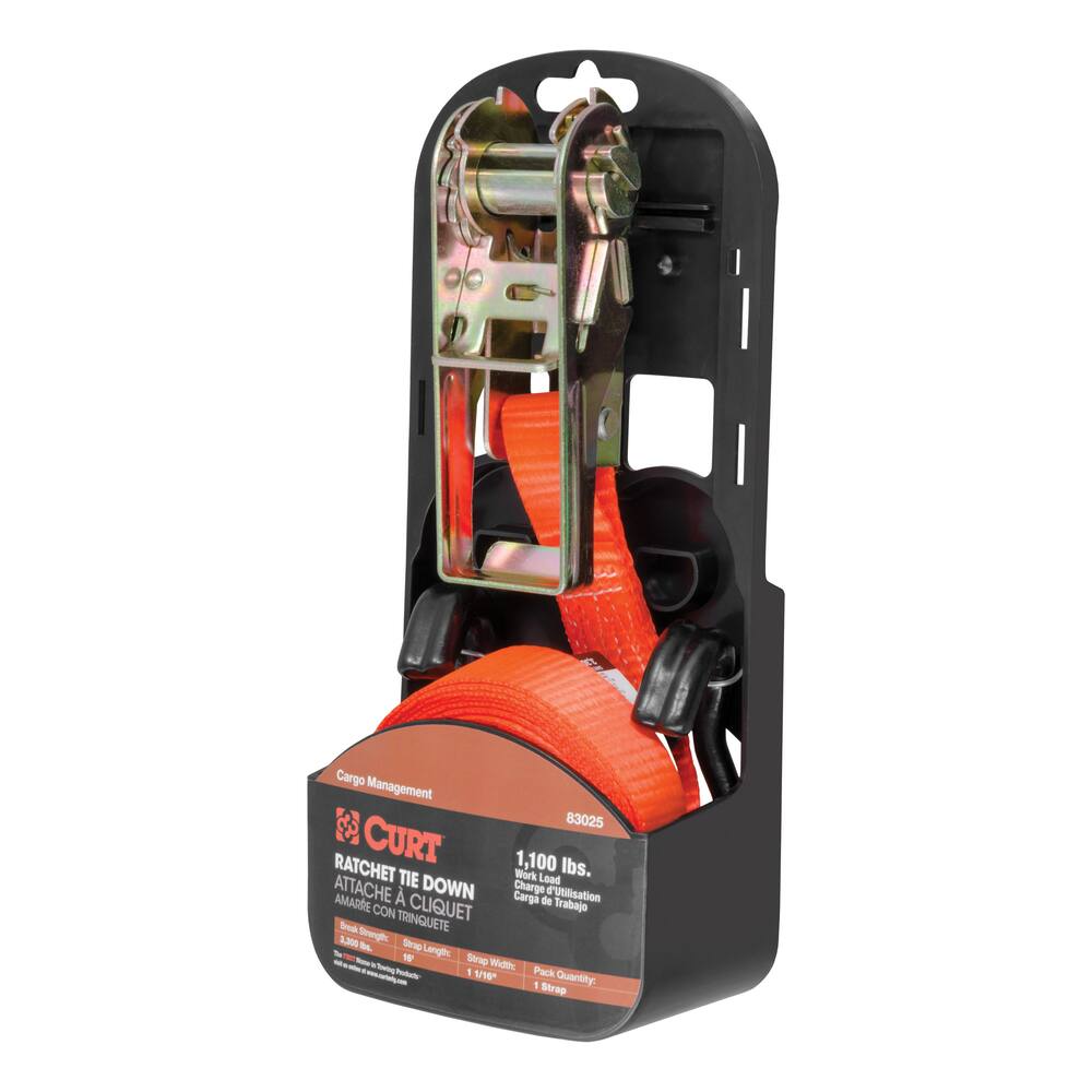 CURT 16-ft Orange Cargo Strap with J-Hooks (1,100-lb)