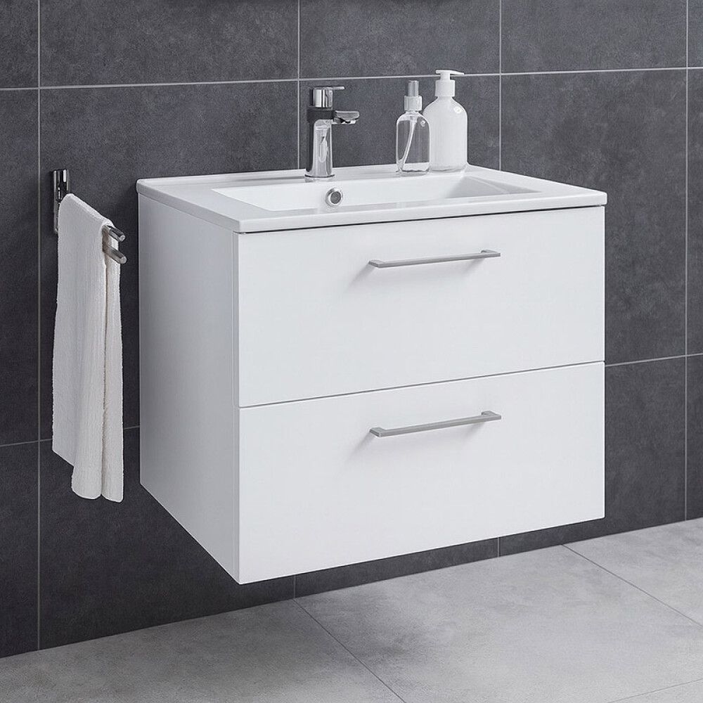 SERVANTSKAP RIVA AGNES MED TO SKUFFER 60CM HVIT MATT