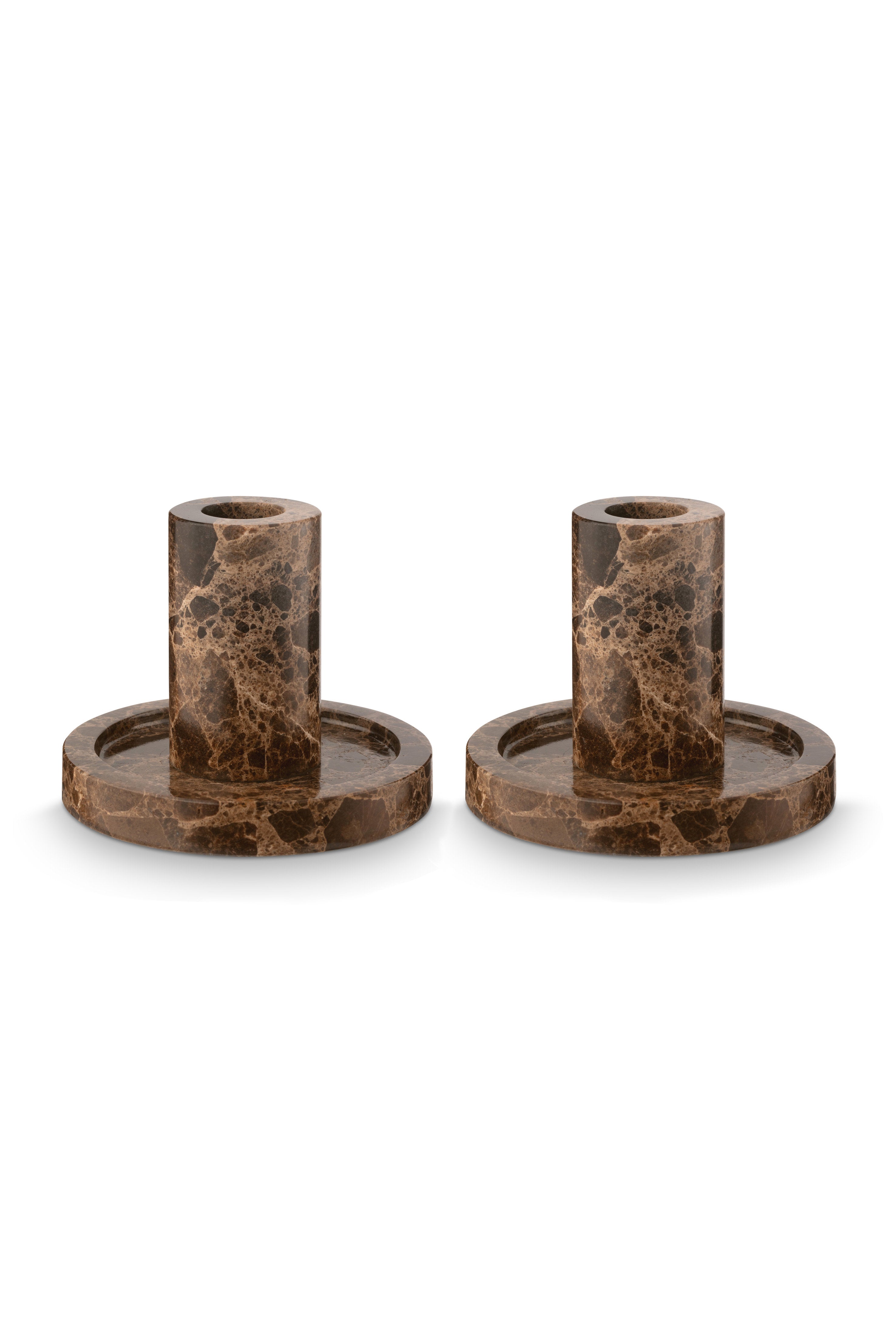 vtwonen Kandelaar Marmer - Bruin - 10.2x7.9cm - set van 2