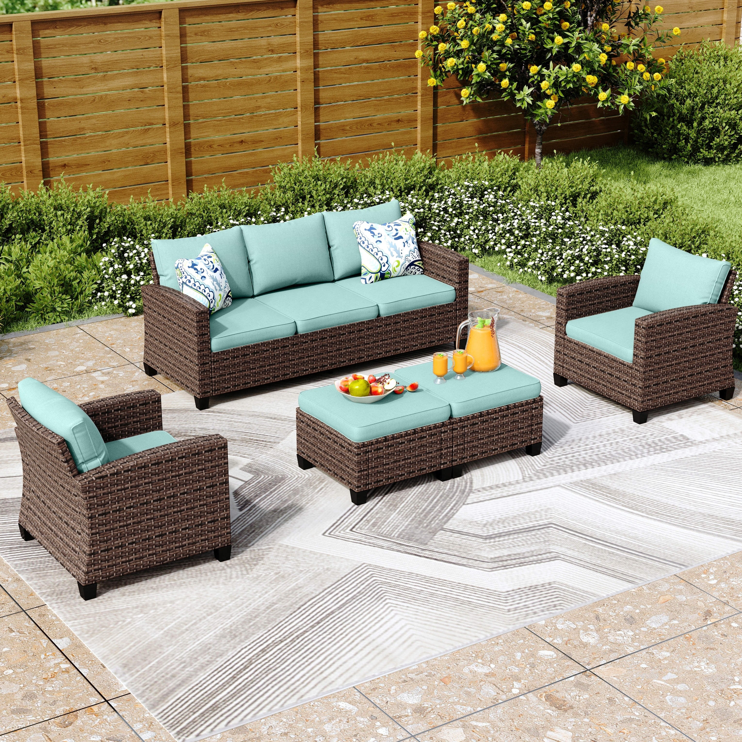 5/9-Seat Patio Furniture Wicker Rattan Outdoor Deep Seating Sectional Sofa Large Conversation Set