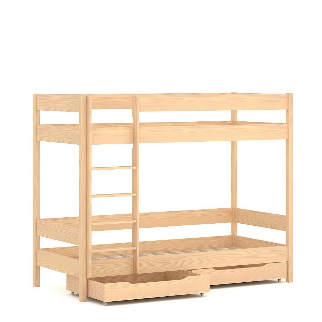 - Lit superposé en pin massif&MDF 200x90 chêne blanchi