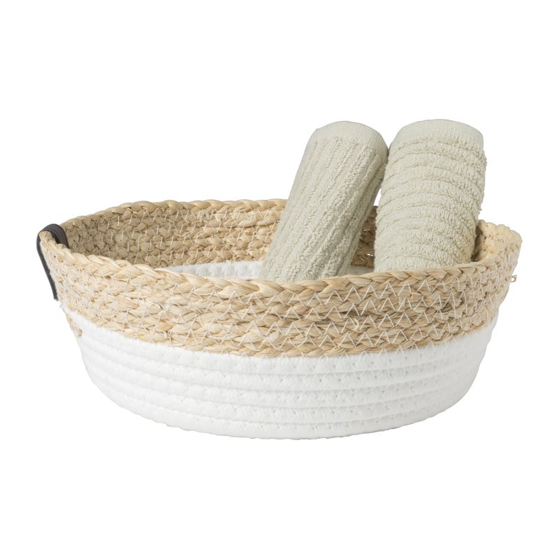 Rond mandje - &Oslash;26x9 cm - naturel/wit