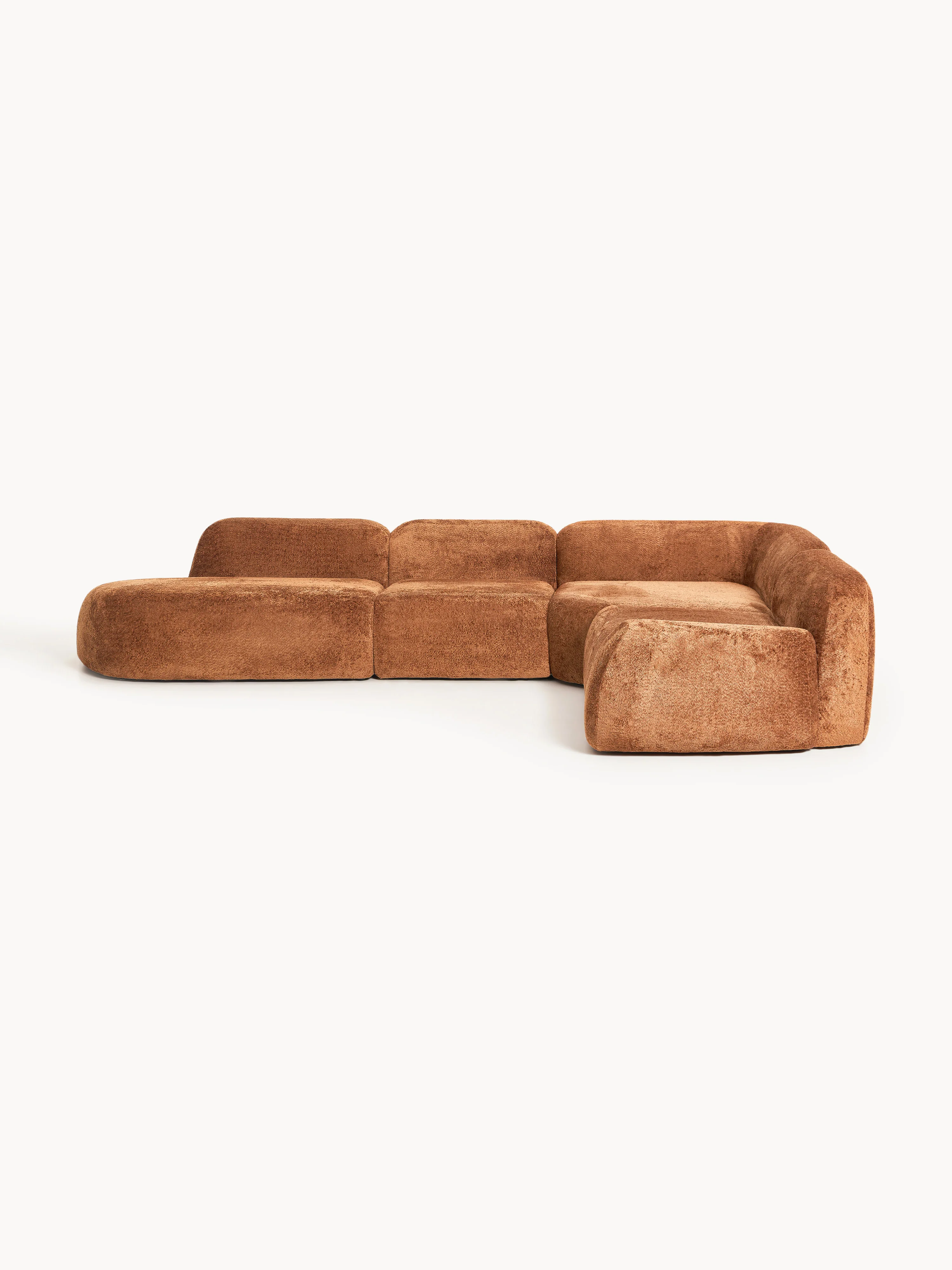 Modulares XL-Ecksofa Wolke (4-Sitzer) aus Teddy-Bouclé mit Chaiselongue
